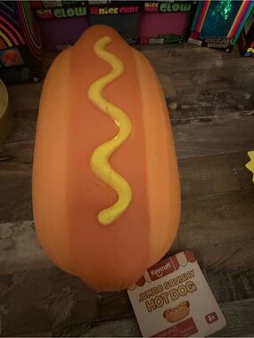 VIRIAL Jumbo Squishy Hot Dog Toy - Orange with Yellow Mustard